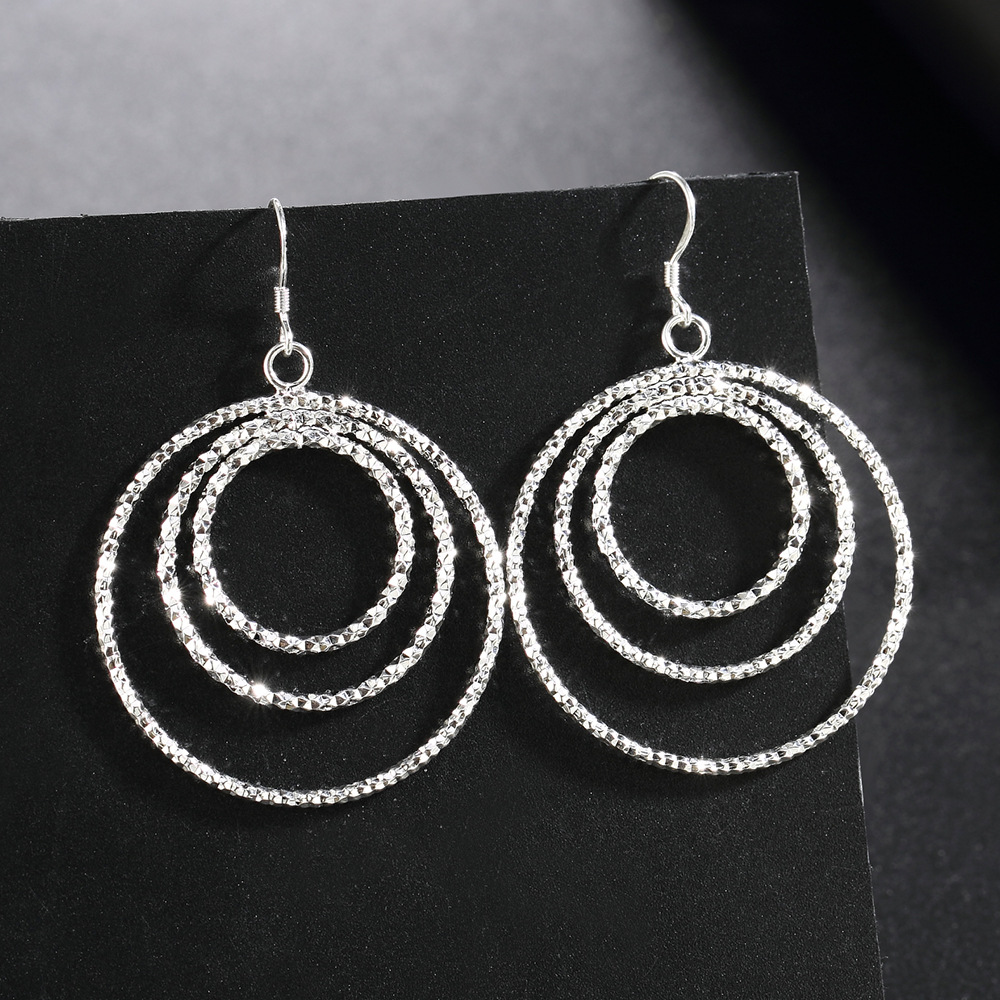 Wedding Supply Factory - Zilverkleurige fabriekslevering Fashion Flash drie-ring oorbel