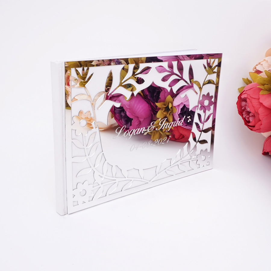 Personalized Guest Book - Luxe holle bloemmotief spiegelende acryl gastenboek