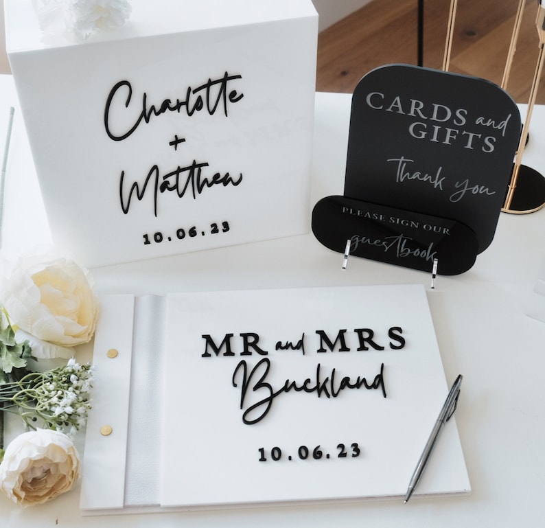 Personalized Guest Book - Witte kaartendoos voor bruiloft 3D gepersonaliseerd