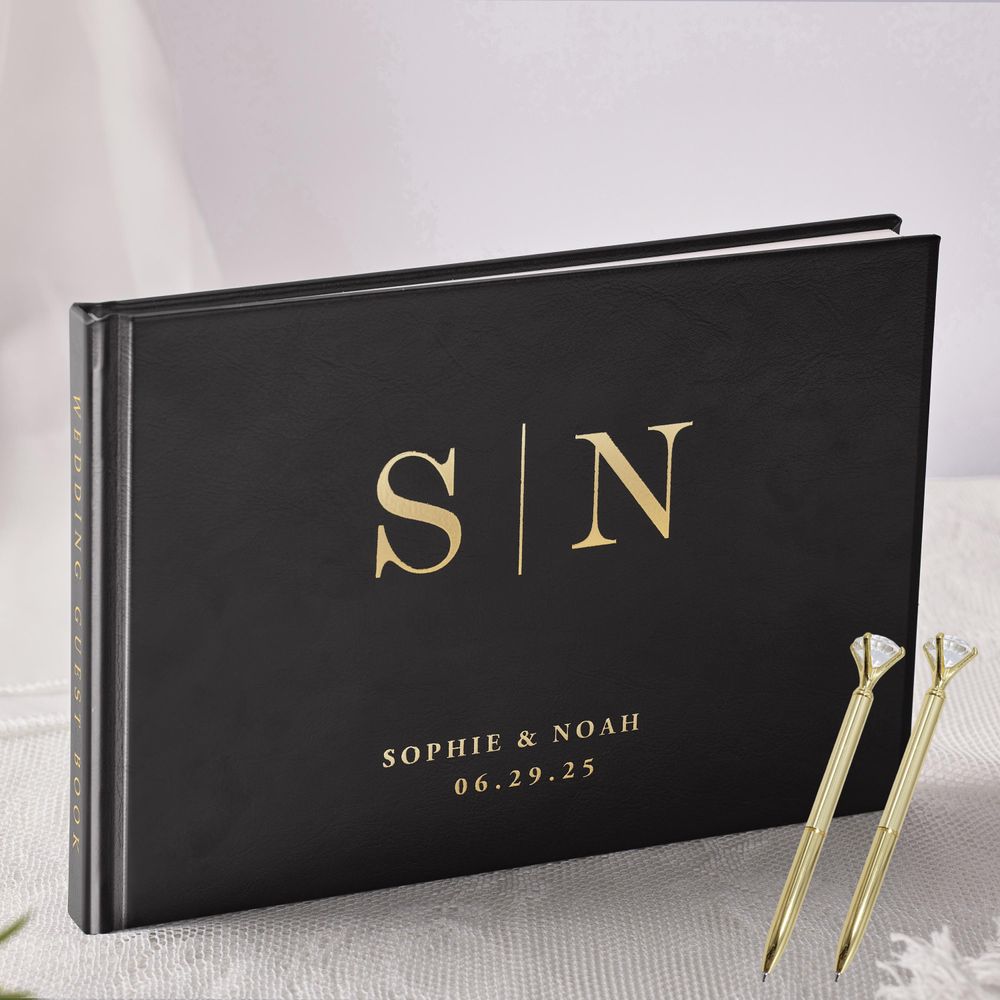 Personalized Guest Book - Gepersonaliseerde bruiloft gastenboek elegant wit/zwart gastenbord