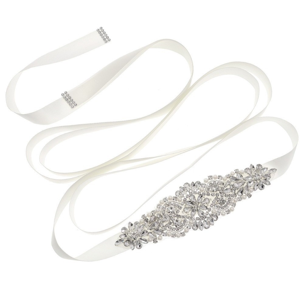Bridal Sash Ribbon - Mode lint bruidsriem zilver lange trouwriem