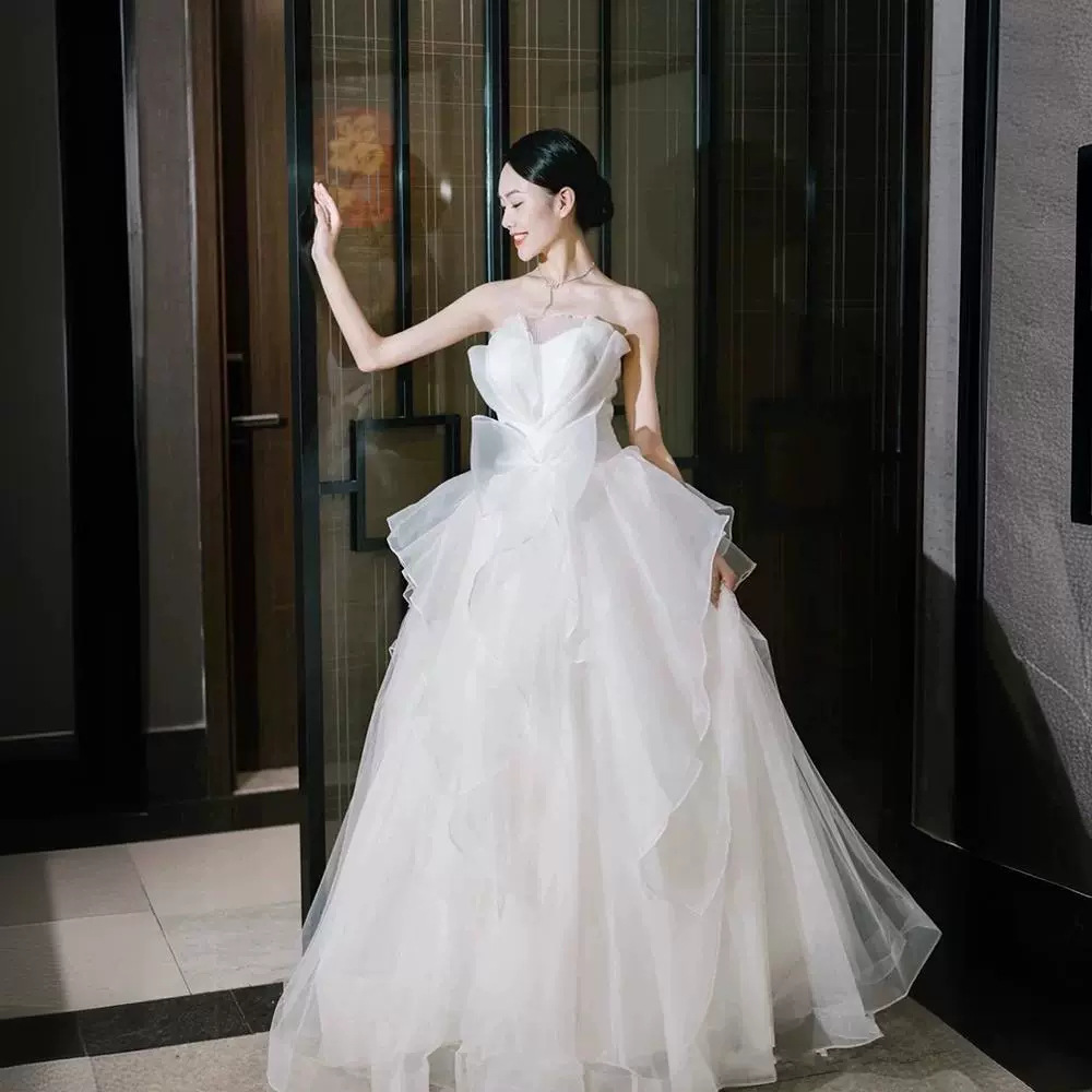 Bridal Sash Ribbon - Robe De Mariee Moderne Trouwjurken Strapless