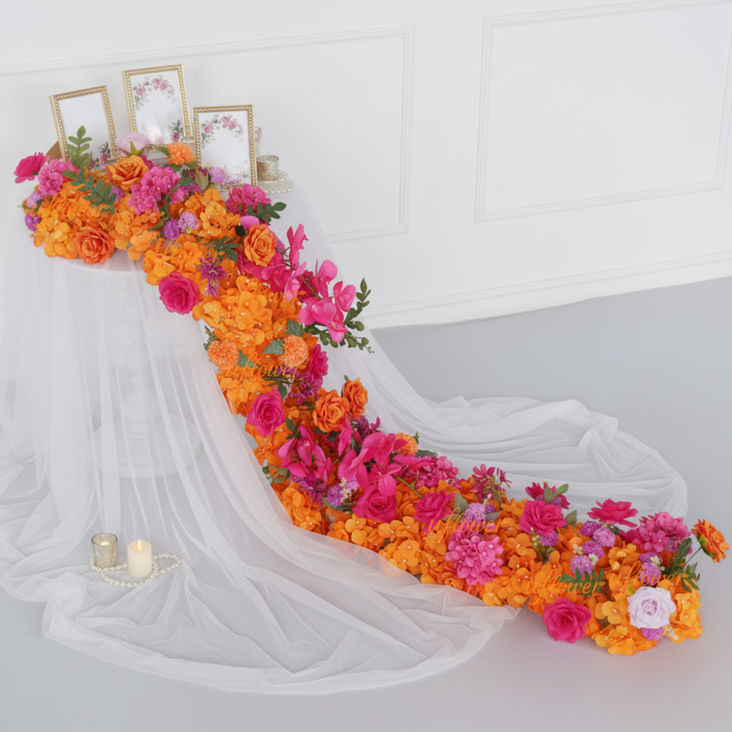 Aisle Runner White - Uflower Bruidsdecoraties Kunstbloemen Zijden Rozen Hortensia