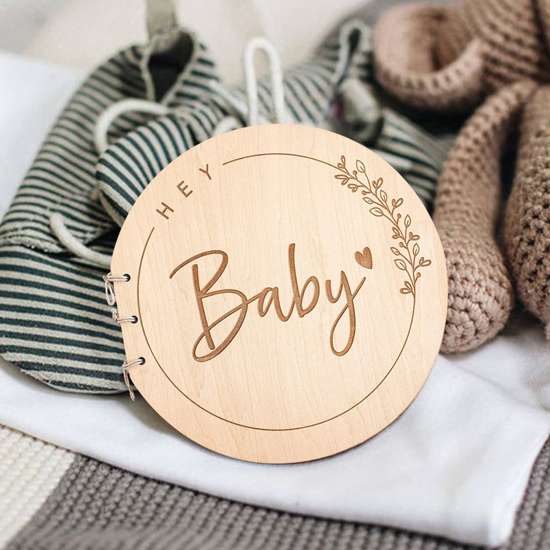 Personalized Guest Book - Houten ronde kaft prikboek voor babydooprecordboek